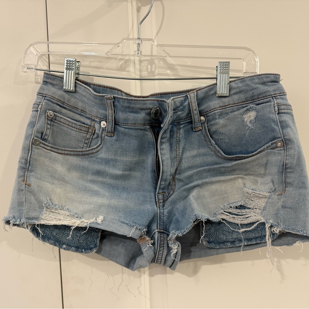 American Eagle Outfitters Light Blue Distressed Jean Shorts